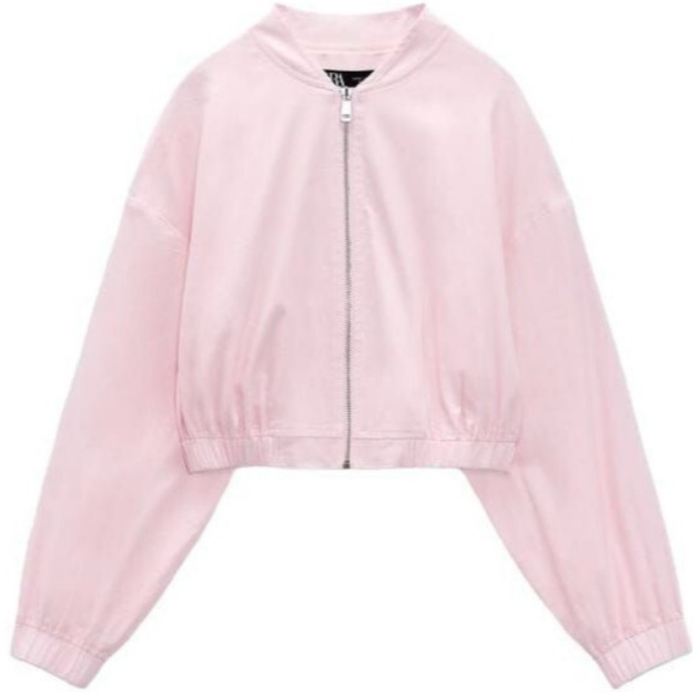 Zara pastel pink linen blend bomber zip up jacket style 3163/365/621